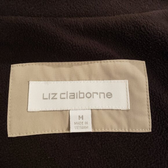 Liz Claiborne M Mid Length Water Resist Rain Anorak Coat Tan Excellent Condition - Picture 11 of 16